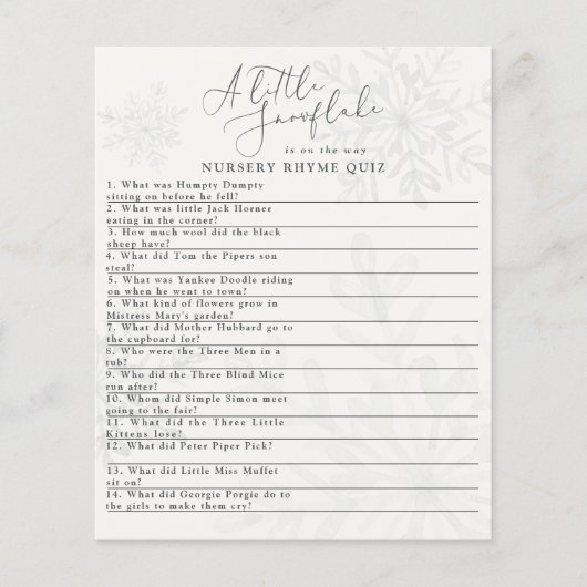 Papier petit flocon de neige baby shower d'hiver quiz (Devant)