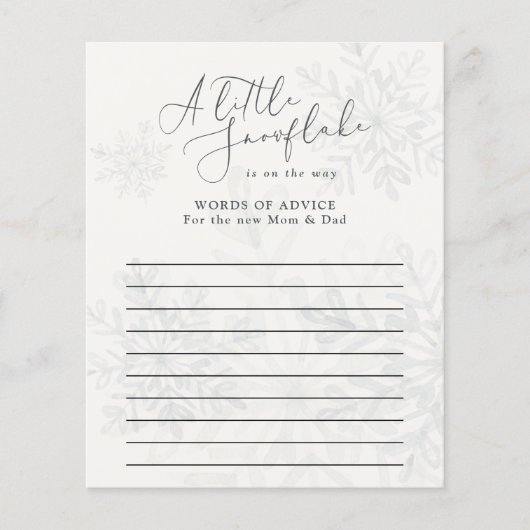 Papier petit flocon d'hiver baby shower conseils mots (Devant)