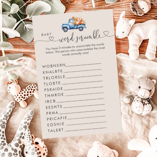 Papier Petit garçon Citrouille Baby shower Word Scramble (Créateur téléchargé)