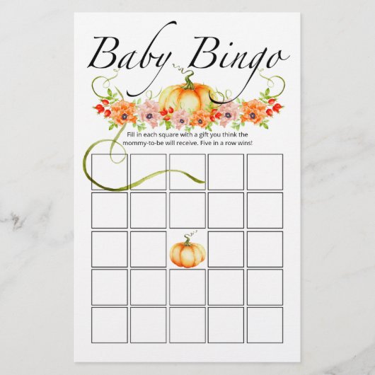 Papier Petit jeu de bingo de bébé à fleurs citrouilles (Devant)
