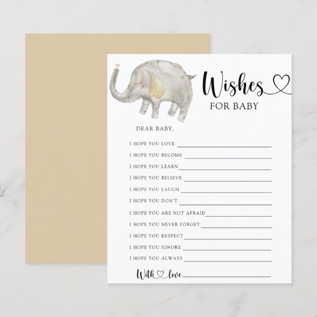 Papier Petit jeu de fête éléphant | souhaits pour bébé (Devant / Derrière)