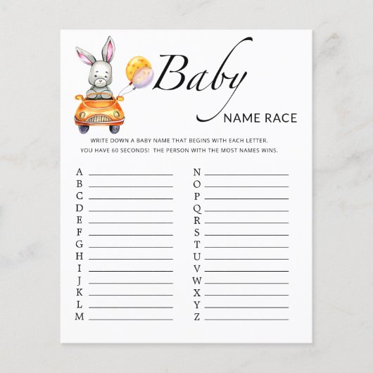 Papier Petit lapin baby shower bébé jeu de race (Devant)