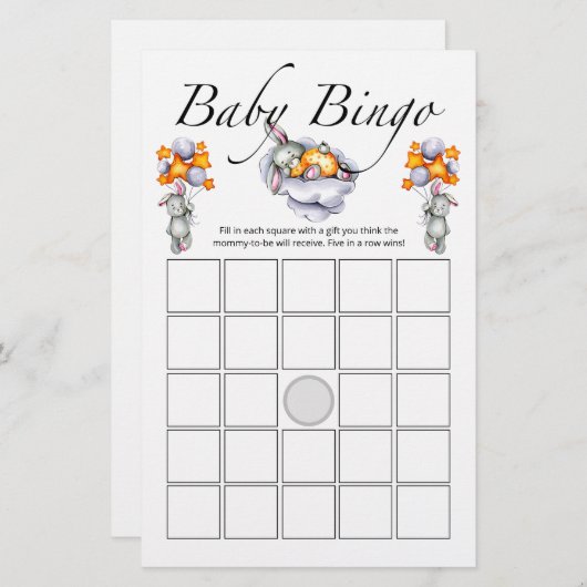 Papier Petit lapin bébé jeu de bingo (Devant / Derrière)