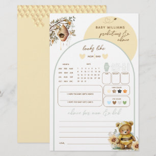 Papier Petit miel Ours Baby shower prédictions jeu