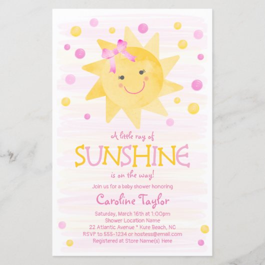 Papier Petit rayon de soleil Baby shower d'aquarelle (Devant)