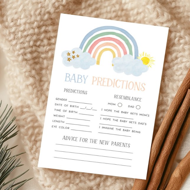 Papier Petit rayon de soleil Bébé Jeu de prédictions (Rainbow Baby Shower Baby Predictions Game)