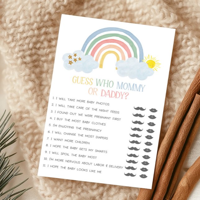Papier Petit Rayon de Soleil Devinez Maman ou Papa (Rainbow Baby Shower Guess Who Mommy or Daddy Game)