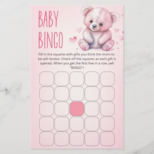 Papier Petite amoureuse ours Baby shower jeu de bingo (Devant)