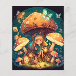 Papier Petite elve de fille parmi les champignons