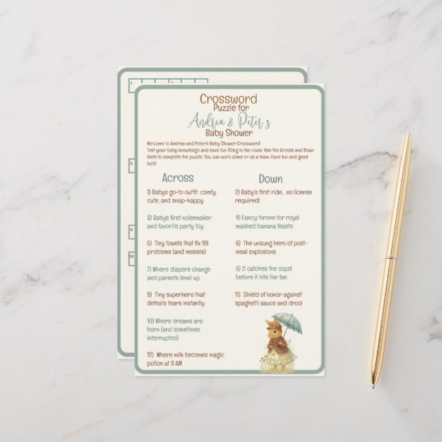 Papier Petite fille Grotte rustique Baby shower mot-clé (Devant/Arrière en situation)