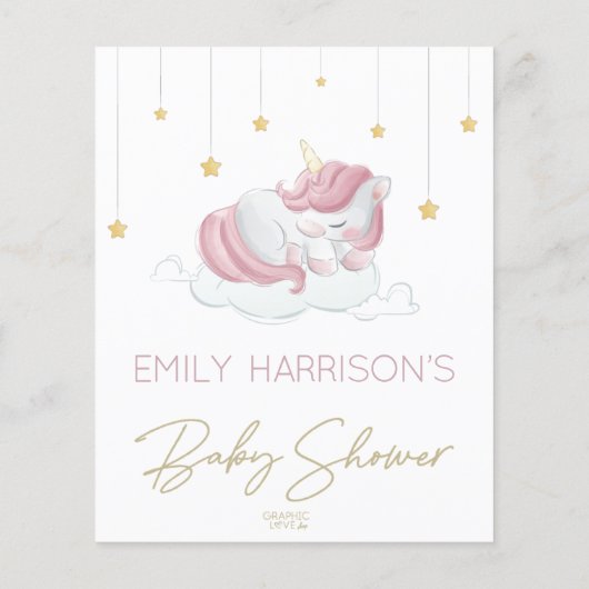 Papier Petite fille rose Unicorn Voeux pour bébé (Dos)