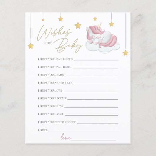 Papier Petite fille rose Unicorn Voeux pour bébé (Devant)