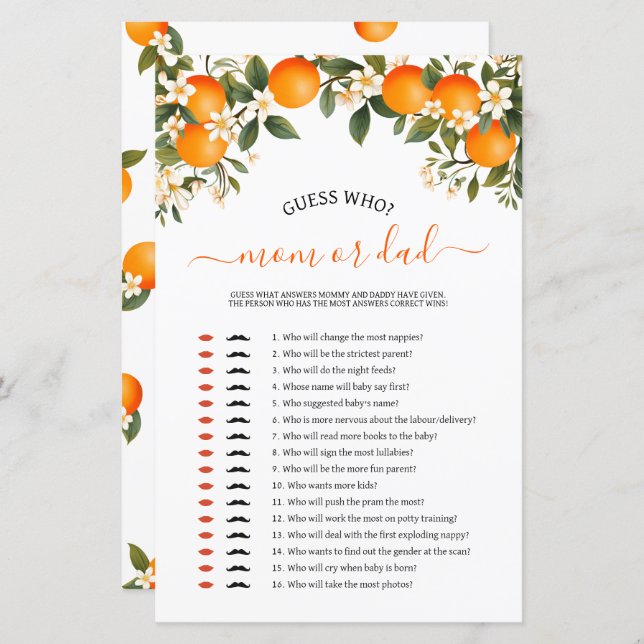 Papier Petite maman mignonne ou papa jeu de baby shower (Devant / Derrière)