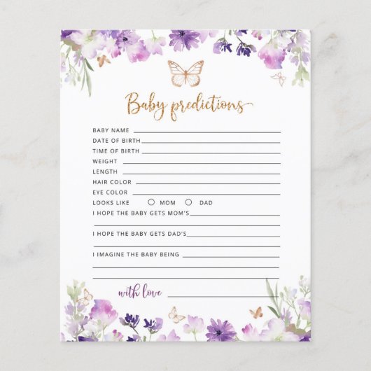 Papier Petite papillon pourpre or bébé prédictions bébé p (Devant)