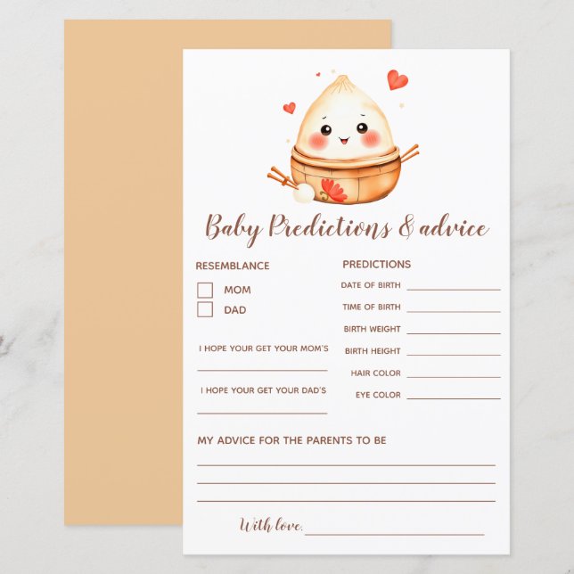 Papier Petite prévision et conseil sur le Baby shower de  (Devant / Derrière)