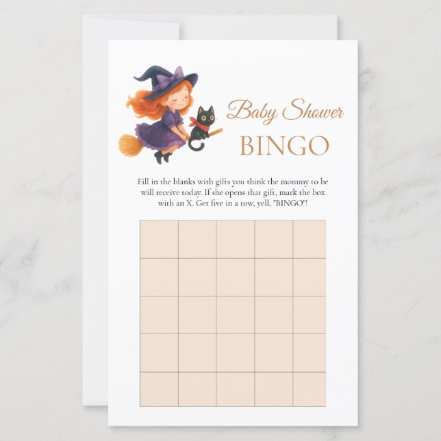 Papier Petite sorcière fille Baby shower cadeau Bingo Jeu (Devant)