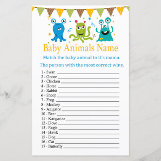 Papier Petits monstres mignons Bébé Animaux Nom Jeu
