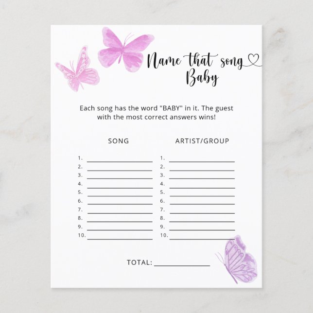 Papier Petits Papillons - Nommez cette chanson pour bébé (Devant)