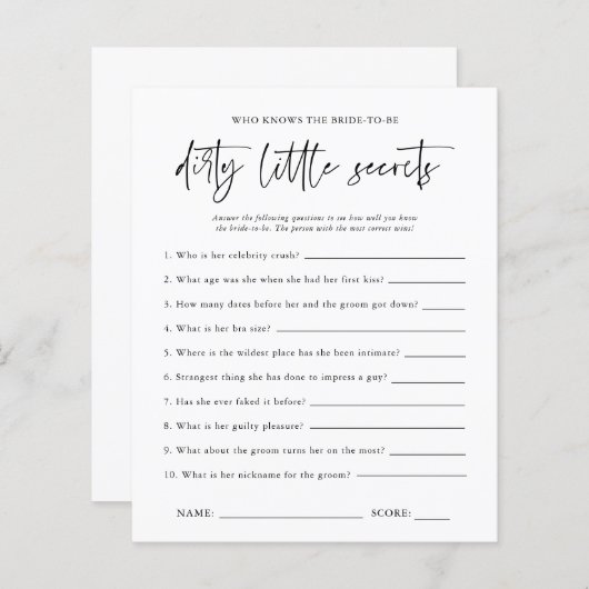 Papier Petits Secrets Coquins | Jeu de l'Enterrement de V (Devant / Derrière)