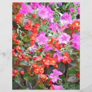 Papier Pétunia rose et géraniums rouges