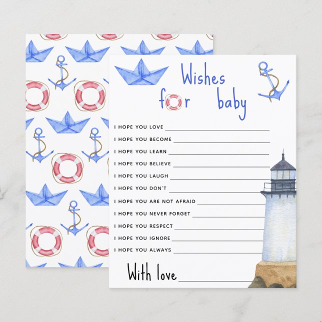 Papier Phare à l'aquarelle - Vœux pour bébé (Devant / Derrière)
