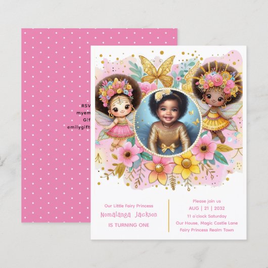 Papier Photo Anniversaire Little Black Fairy African Pink (Devant / Derrière)
