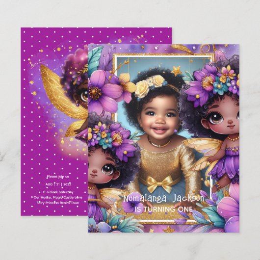 Papier Photo Anniversaire Little Black Fairy Purple Gold (Devant / Derrière)