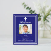 Papier Photo bleu marine Première communion invitation (Debout devant)