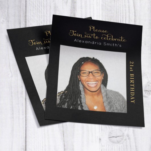 Papier Photo Budget 21e anniversaire Invitation Black Gol