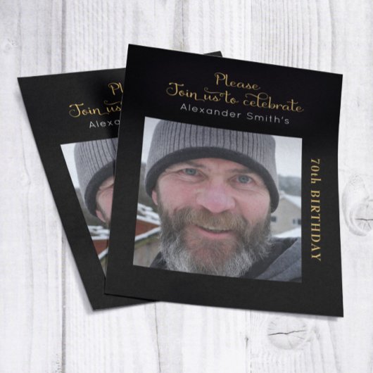 Papier Photo Budget 70e anniversaire Invitation Black Gol