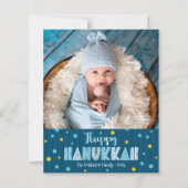 Papier Photo Budget Bonne Hanoukka Blue Gold Stars Card (Devant)