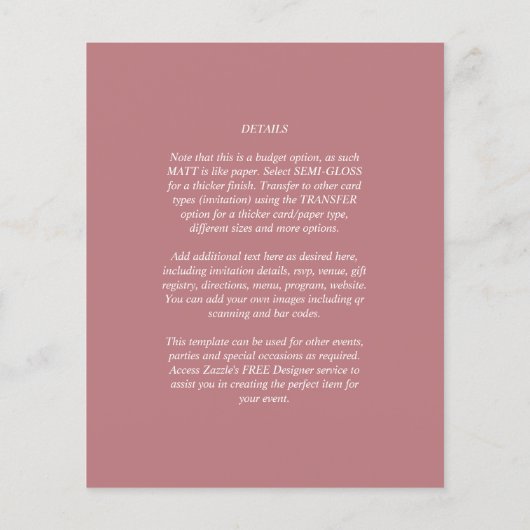 Papier Photo BUDGET Enregistrer la date Dusty Rose Mariag (Dos)