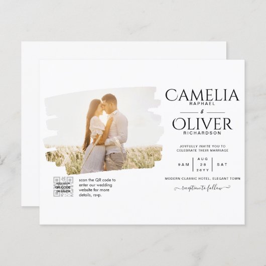Papier PHOTO BUDGET QR CODE Mariage Inviter RSVP Détails (Devant / Derrière)
