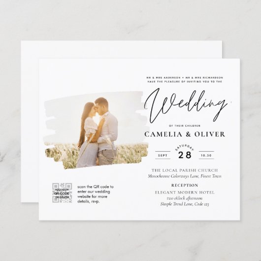 Papier PHOTO BUDGET QR CODE Mariage Inviter RSVP Détails (Devant / Derrière)