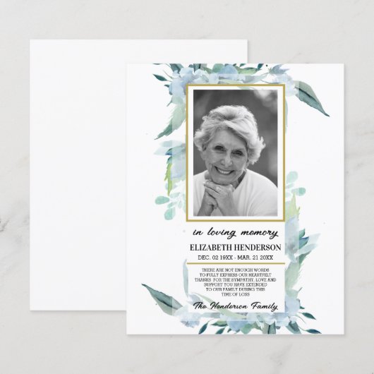 Papier PHOTO Budget Sympathy In Loving Memory. (Devant / Derrière)