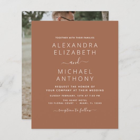 Papier Photo Budget Terra Cotta Boho Mariage Simple (Devant / Derrière)