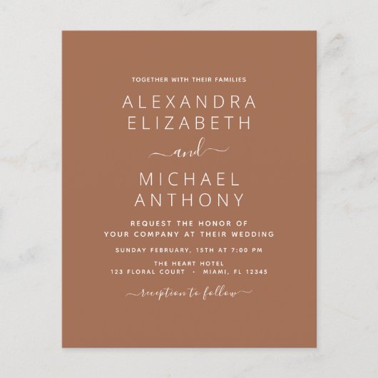 Papier Photo Budget Terra Cotta Boho Mariage Simple (Devant)