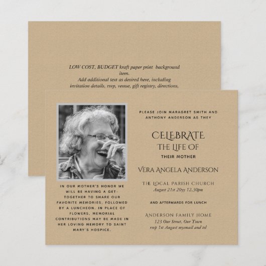 Papier PHOTO BUDGÉTAIRE Célébration des INVITATIONS à la  (Devant / Derrière)