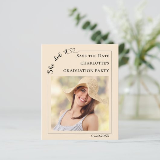 Papier Photo Champagne Graduation Save the Date Card (Debout devant)