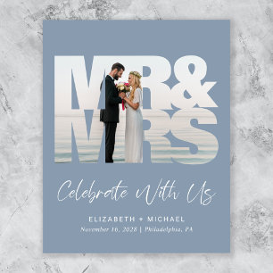 Papier Photo Chic Dusty Blue Wedding Réception Invitation