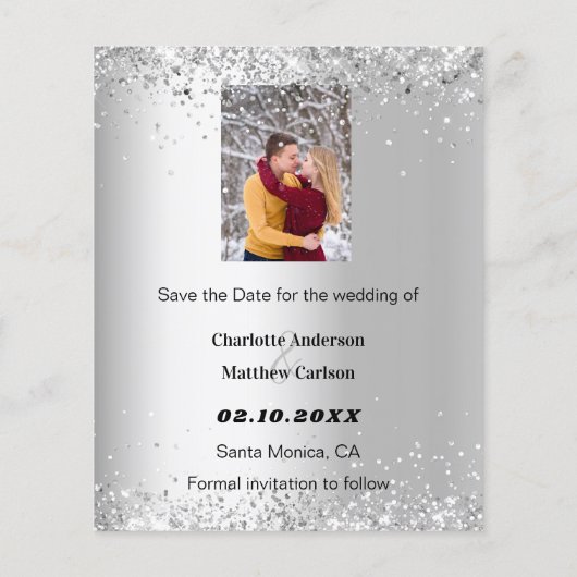 Papier Photo d'hiver Argent Save the Date mariage (Dos)