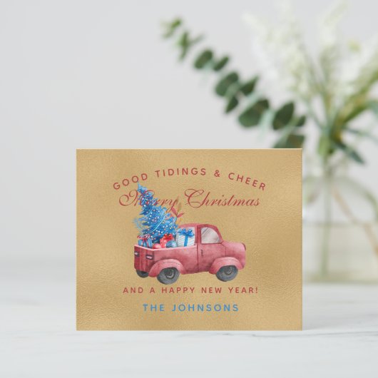 Papier Photo d'illustration aquarelle d'un camion de Noël (Debout devant)