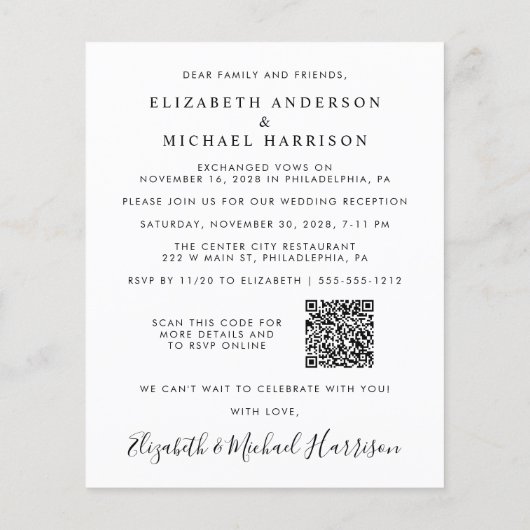 Papier Photo élégante QR Code Mariage Réception Invitatio (Dos)