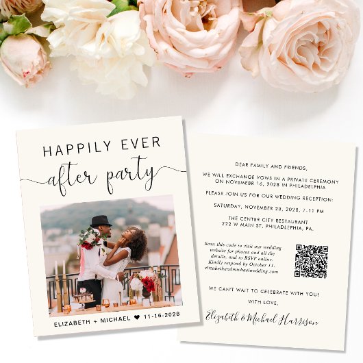Papier Photo élégante QR Code Mariage Réception Invitatio