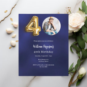 Papier Photo en or bleu marine 40e anniversaire invitatio
