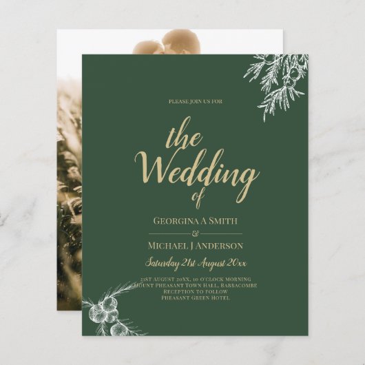 Papier Photo Faire-part de mariage JUNIPER GREEN Modern (Devant / Derrière)