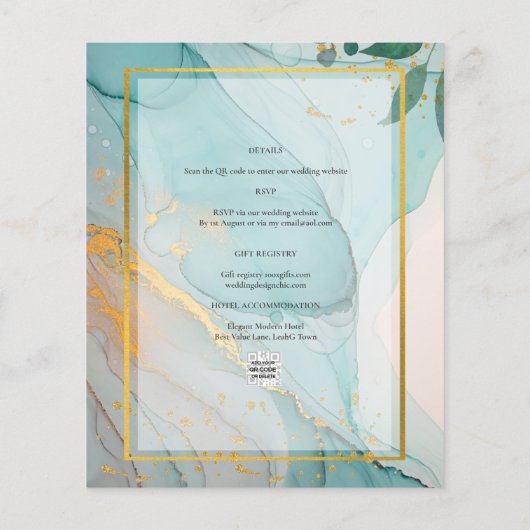 Papier PHOTO FAIRE-PART DE MARIAGE or Turquoise LeahG (Dos)