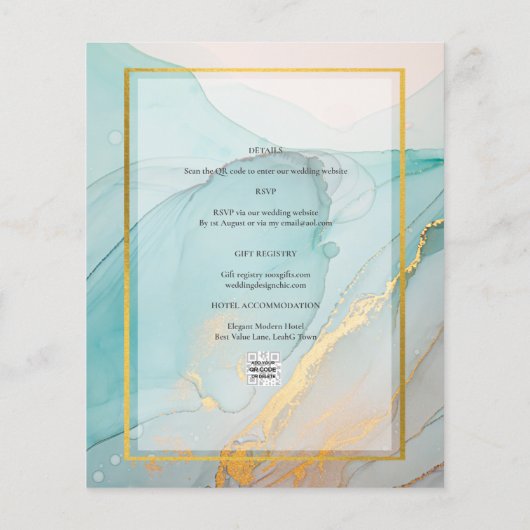 Papier PHOTO FAIRE-PART DE MARIAGE or Turquoise LeahG (Dos)