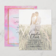 PHOTO FAIRE-PART DE MARIAGE Rose Aqua Blue Gold IN