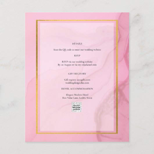 Papier PHOTO FAIRE-PART DE MARIAGE rose pâle encre or Lea (Dos)